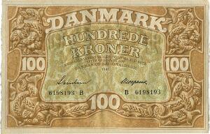 100 kr 1943 B, nr. 6198193, Svendsen  Neergaard, Sieg 111, DOP 126, Pick 33