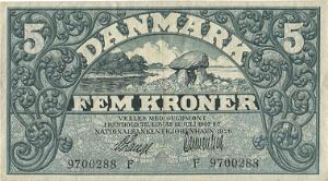 5 kr 1926 F, nr. 9700288, V. Lange  Clementsen, Sieg 100, DOP 113, Pick 20