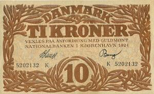 10 kr 1924 K, nr. 5202132, V. Lange  Bang, Sieg 103, DOP 114, Pick 21