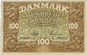 100 kr 1928 A, nr. 4246246, V. Lange  Lund, Sieg 109, DOP 116, Pick 23