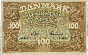 100 kr 1928 A, nr. 4246246, V. Lange  Lund, Sieg 109, DOP 116, Pick 23