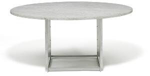 Poul Kjærholm PK-54. Spisebord med kubeformet stel af forkromet stål. Cirkulær bordplade af grønlandsk marmor.