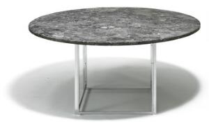 Poul Kjærholm PK-54. Cirkulært spisebord med plade af Porsgrunn marmor opsat på kubeformet stel af forkromet stål. H. 65,5.