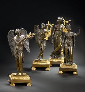 Et sæt på fire franske empire allegoriske figurer af forgyldt og patineret bronze. 19. årh.s begyndelse. H. 46. 4