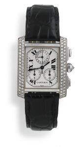 Cartier Diamant damearmbåndsur af 18 kt. hvidguld. Model Tank Francaise Chrono Reflex. Quartz med kronograf og dato. 2004.