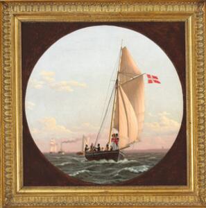 C. W. Eckersberg En Fart til Charlottenlund. Dampskibet Caledonia kommer en Lystbaad imøde.