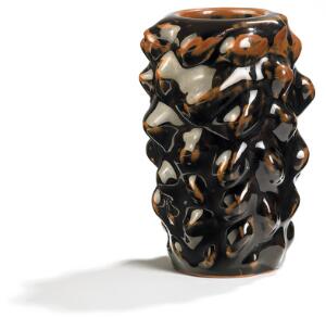 Axel Salto Vase af stentøj modelleret i spirende stil. Dekoreret med sort olivin glasur med brunlige. Sign. Salto, 20701. Kgl. P. H. 18,5.