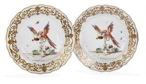 To tallerkener fra Papegøje servicet af porcelæn.Meissen, ca. 1740. Diam. 23 cm. 2