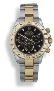 Rolex Herrearmbåndsur af guld og stål. Model Oyster Perpetual Cosmograph Daytona, ref. 116523. Chronometer certificeret automatisk kronografværk. Ca. 2006.
