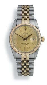 Rolex Herrearmbåndsur af guld og stål. Model Oyster Perpetual DateJust, ref. 16013. Chronometer certificeret automatisk værk med dato. 1980-81.