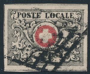 1849. 5 c. Waadt, redblack. Very fine used with large margins. Michel EURO 1600. Certificate Marchand.