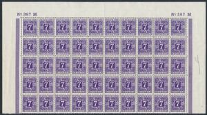 1926. 7 øre, violet. Postfrisk HALVARK med 50 postfriske mærker. Fuld øvre marginal No 387 M. AFA 37500