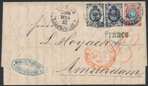 1866. 10 K. brownblue, 5 K. blacklilac and 3 k. blackgreen. A beautiful cover to AMSTERDAM.