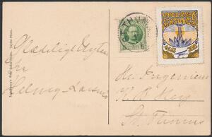 1914. Julemærke. Brugt på postkort med 5 Bit, Fr.IX, grøn, sendt til Danmark. Stemplet ST. THOMAS X.12.1914.
