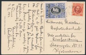 1913. Julemærke. Brugt på postkort med 10 Bit, Fr.IX, rød, sendt til Danmark. Stemplet ST. THOMAS 13.12.1913.