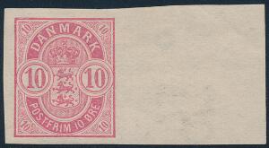 1884. 10 øre, anilinrød. UTAKKET med højre marginal. AFA 5000. Attest Nielsen.