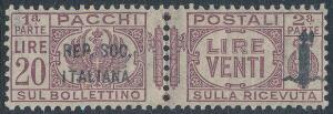 Parcel stamps. 1944. 5 c. - 20 Lire. Overprinted REP.SOC.ITALIANA. Complete set, unmounted mint. Michel EURO 1400