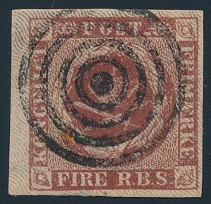 1851. 4 RBS FERSLEW 1. Plade II, nr. 41 uretoucheret krone. Pragteksemplar med del af venstre marginal. Attest Møller