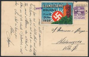 1939. Postkort fra MIDDELFART 17.6.39, med sjælden mærkat DNSAP 6´LANDSSTÆVNE KOLDING 17 og 18 JUNI 1939. Kortet afsendt af deltager under kort ophold ved li