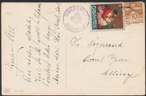 UGLEENGE AAKIRKEBY. Posthornstempel på brevkort med 10 øre Bølgelinie og julemærke 1931 annulleret RØNNE-NEXØ. Kun få kendte