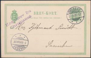 KASSEBREV FRA CHRISTIANSØ. Violet liniestempel på 5 øres brevkort, annulleret SVANEKE 2.11.1899