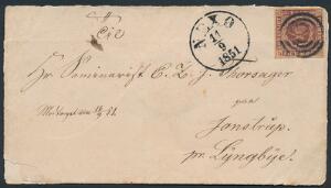 1851. 4 RBS Ferslew. Plade II, nr. 5 KRANHOLD RETOUCH. Smukt og bredrandet mærke på brev fra NEXØ 11.9.1851 til Lyngby, annulleret med stumt stempel