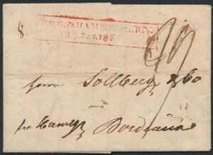 1807. Smukt brev med indhold, dateret Kjøbenhavn 14.2.1807 til Bordeaux. Påskrevet frco. HAMBG 7 Lybske Skilling.