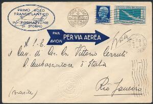 1930. 7,70 Lire, Airmail. Airmail-cover to BRAZIL, cancelled ROMA 15 DEC 1930 and RIO DE JANEIRO 22.I.1931.