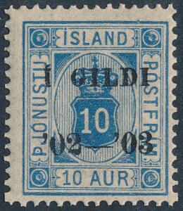 1903. Í GILDI. 10 aur, blå. Tk.14. Pænt postfrisk mærke. Facit 7500