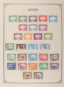 Aden. 1937-1963. Older unused, complete collection on albumpages  some exstra used stamps. Including unused set SG 1-10. Please inspect