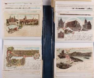 Postcards. Interesting collection of old German GRUSS AUS cards in a album. Please inspect