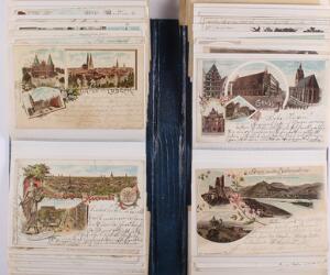 Postcards. Interesting collection of old German GRUSS AUS cards in a album. Please inspect