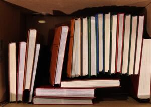 Large box with 19 stockbooks with material from Germany, BRD, Berlin, GDR, Switzerland and Denmark. All neatly sorted