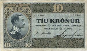 10 kr u. år 1919, nr. 108304, Sieg 13, Pick 8
