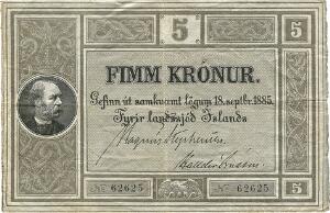 5 kr u. år 1886, No. 62625, Sieg 6, Pick 1, blyantskrift på bagsiden