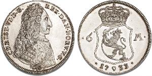 6 mark  kronerigsdaler 1733, H 5 - nypræg