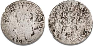 2 skilling 1596, H 67 - særdeles sjældent årstal af denne type, der prægedes før kongens kroning Electus