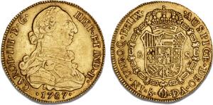 Carlos III, 1759 -1788, 8 Escudos 1787 DA, Santiago Mint,