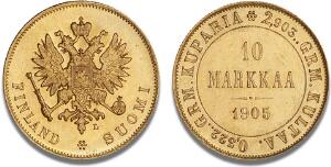 Nicholas II, 10 Markkaa 1905 L, KM 8.2, F 6