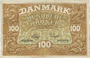 100 kr 1930, nr. 0953088, V. Lange  Pugh, Sieg 110, DOP 121, Pick 28