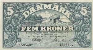 5 kr 1931, nr. 1595407, V. Lange  Svendsen, Sieg 101, DOP 118, Pick 25