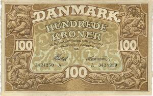 100 kr 1926 A, Nr. 3424250, V. Lange  Hermann, Sieg 109, DOP 116, Pick 23, blækklat på bagsiden