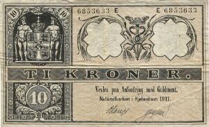 10 kr 1911 E, nr. 6853633, V. Lange  Gregersen, Sieg 95, Pick 7