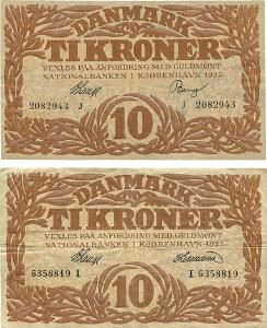 10 kr 1923 I, Nr. 6358819, V. Lange  Hermann, 10 kr 1923 J, Nr. 2082943, V. Lange  Bang, Sieg 103, DOP 114, Pick 21, 2 stk.