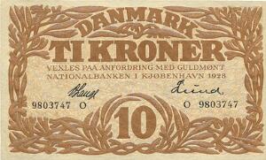 10 kr 1928 O, Nr. 9803747, V. Lange  Lund, Sieg 103, DOP 114, Pick 21