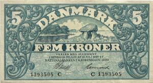 5 kr 1920 C, Nr. 1393505, V. Lange  Hammerich, Sieg 100, DOP 113, Pick 20