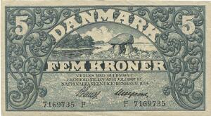 5 kr 1926 F, Nr. 7169735, V. Lange  Neergaard, Sieg 100, DOP 113, Pick 20