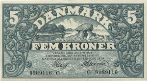 5 kr 1929 G, Nr. 8989116, V. Lange  Hermann, Sieg 100, DOP 113, Pick 20