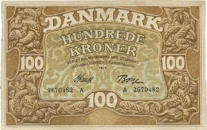 100 kr 1926 A, Nr. 2670482, V. Lange  Boye, Sieg 109, DOP 116, Pick 23