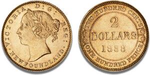 New Foundland, Victoria, 2 Dollars 1888, F 1